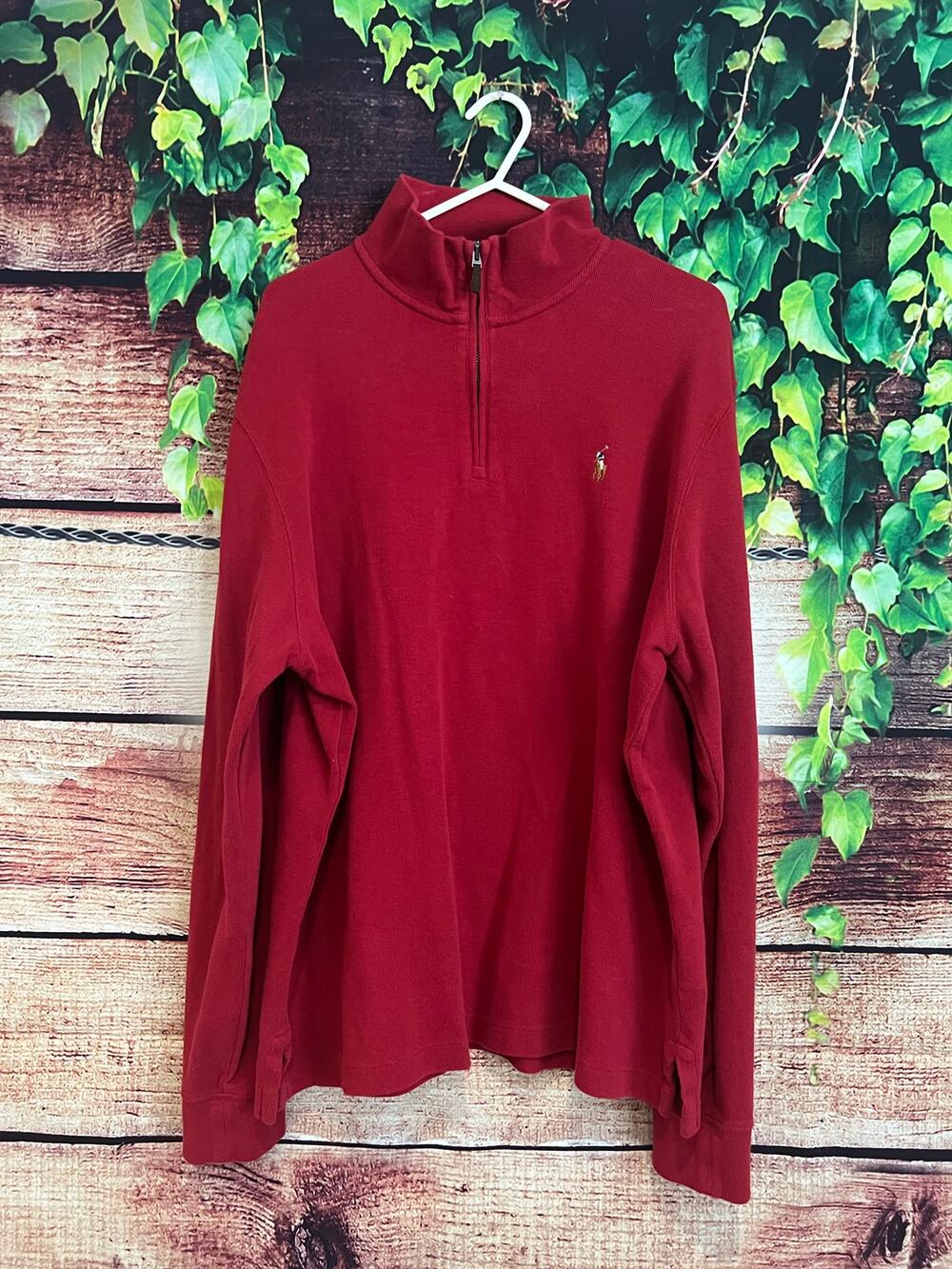 Polo Ralph Lauren Estate Rib 1/4 Zip Pullover Sweater Flesh Pony Red Men's Large